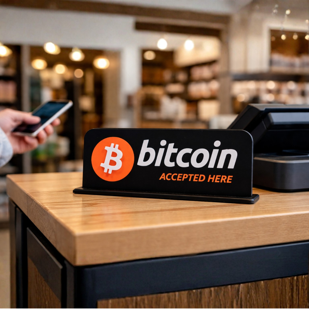 "Bitcoin Accepted Here" Sign
